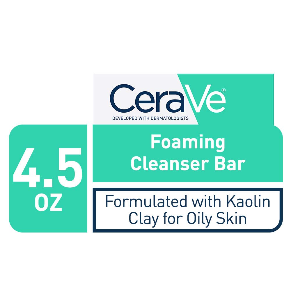 CeraVe Foaming Cleanser Bar. Soap-Free Body and Face Cleanser Bar for Oily Skin. Fragrance Free. 4.5 Ounce (Pack of 2)