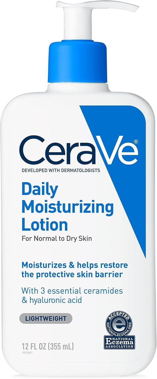 CeraVe Daily Moisturizing Lotion. Face and Body Lotion. Skin care. 12oz | Hyaluronic Acid. Lotion For Dry Skin. Skin Barrier Repair. Ceramide Moisturizer. For Men and Women. Fragrance Free. Oil-Free