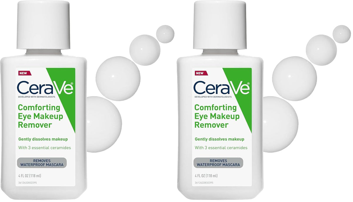 CeraVe Eye Makeup Remover with Hyaluronic Acid and Ceramides.Waterproof.Non-Comedogenic.Fragrance Free.Non-Greasy & Ophthalmologist Tested.4 Ounces.(Pack of 2)