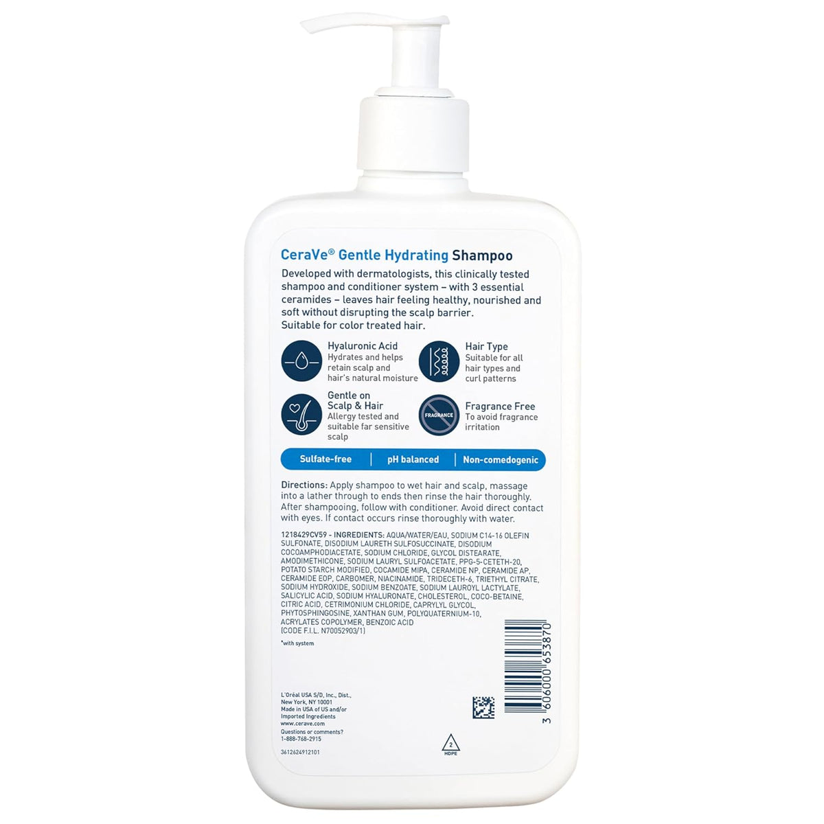 CeraVe Gentle Hydrating Shampoo with Hyaluronic Acid for Hair & Scalp. 19oz | Leaves Hair and Scalp Soft and Healthy-Looking with Ceramides. Niacinamide and A Color Safe Formula