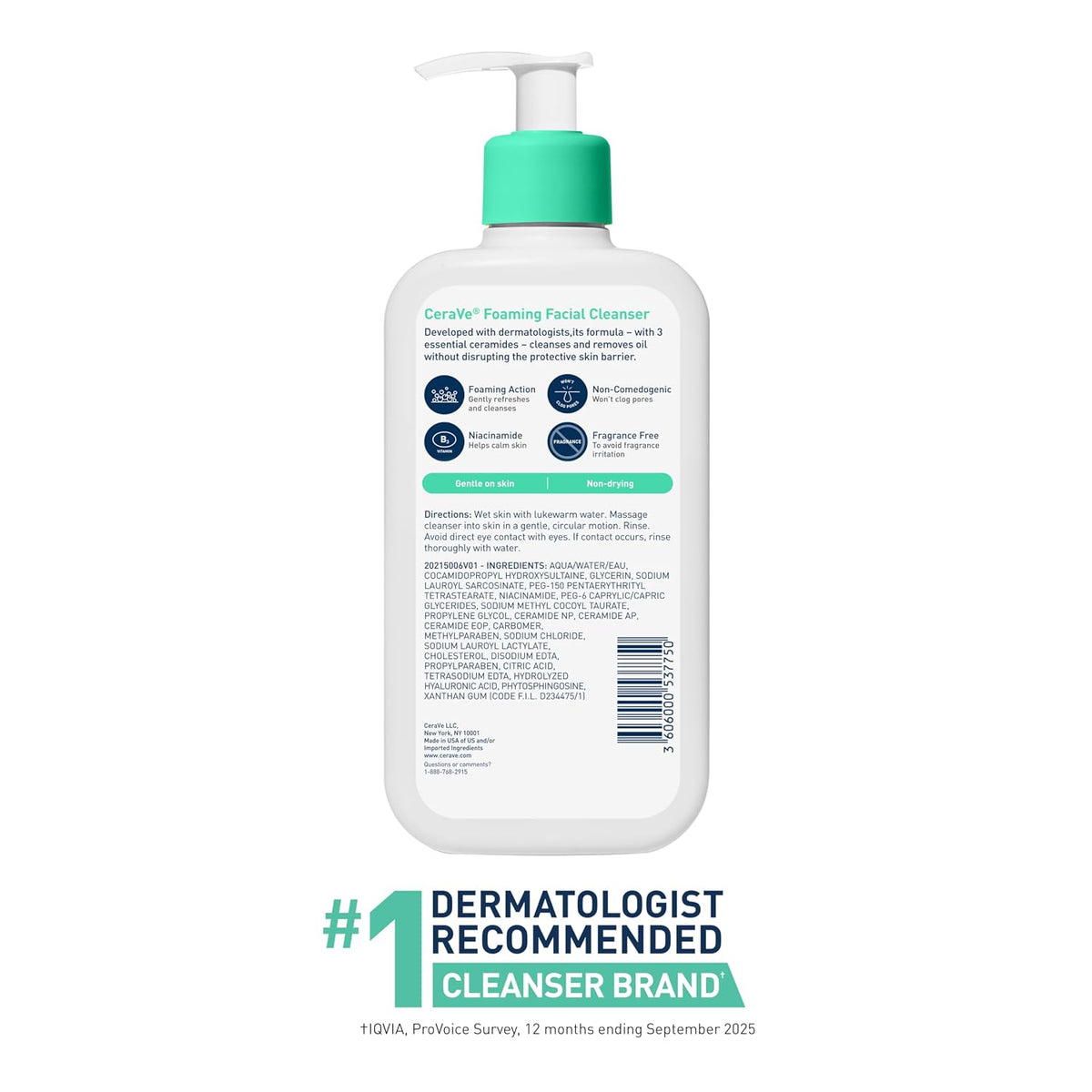 CeraVe Foaming Facial Cleanser. Face Wash for Oily Skin. 12fl oz | Cleanses Oily Skin without Stripping. with Hyaluronic Acid and Niacinamide In a Fragrance-Free Formula For Daily Cleansing