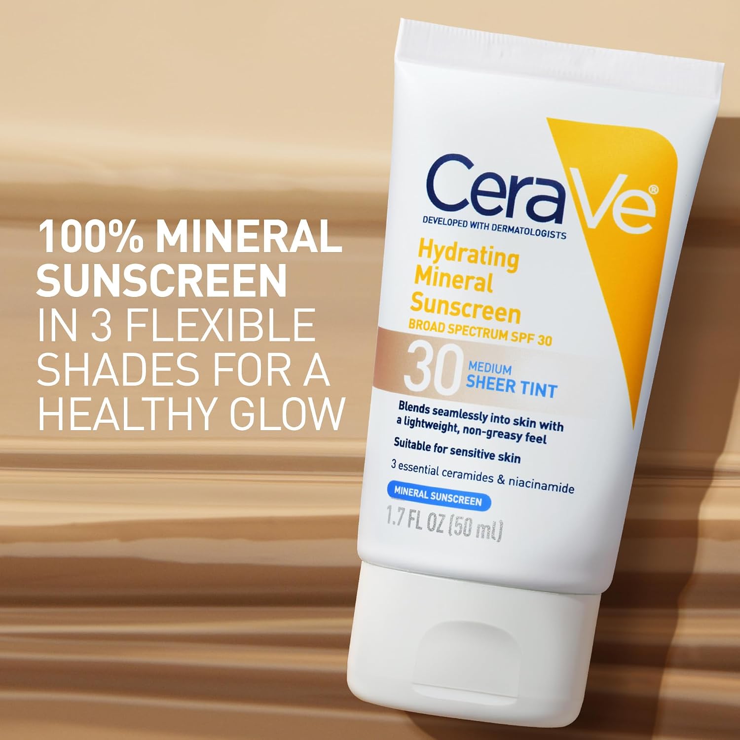 CeraVe Tinted Sunscreen for Face. Mineral SPF 30 Moisturizer. Light. 1.7oz | Skin Care. Face Sunscreen. Hyaluronic Acid. Zinc Oxide. Titanium Dioxide. Sheer Tint. Healthy Glow. Blends Seamlessly