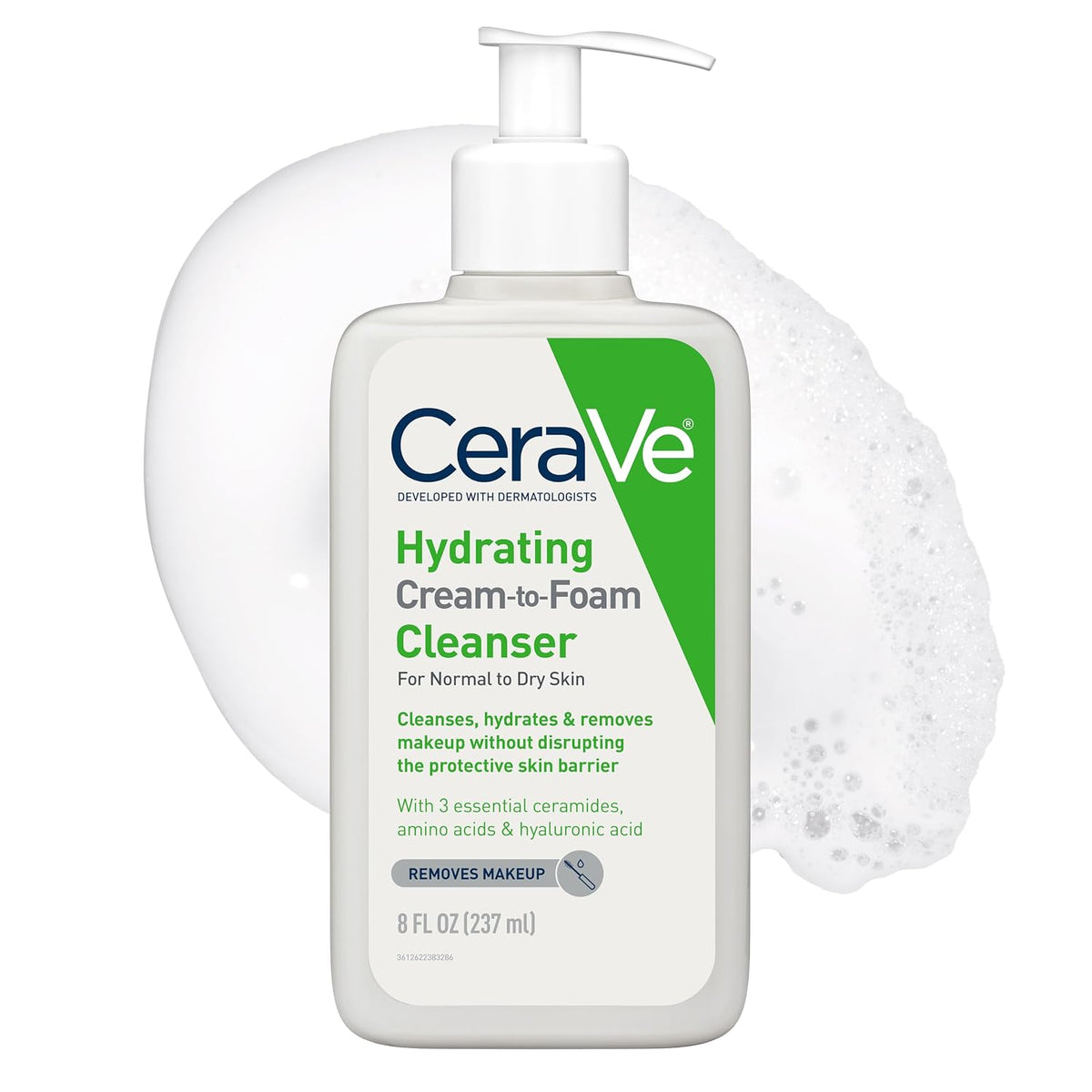 CeraVe Hydrating Cream To Foam Cleanser. Face Wash for Dry Skin. 8oz | Skin Care with Hyaluronic Acid. Makeup Remover. Facial Cleanser. Fragrance-Free. Non-Comedogenic. For Normal To Dry Skin