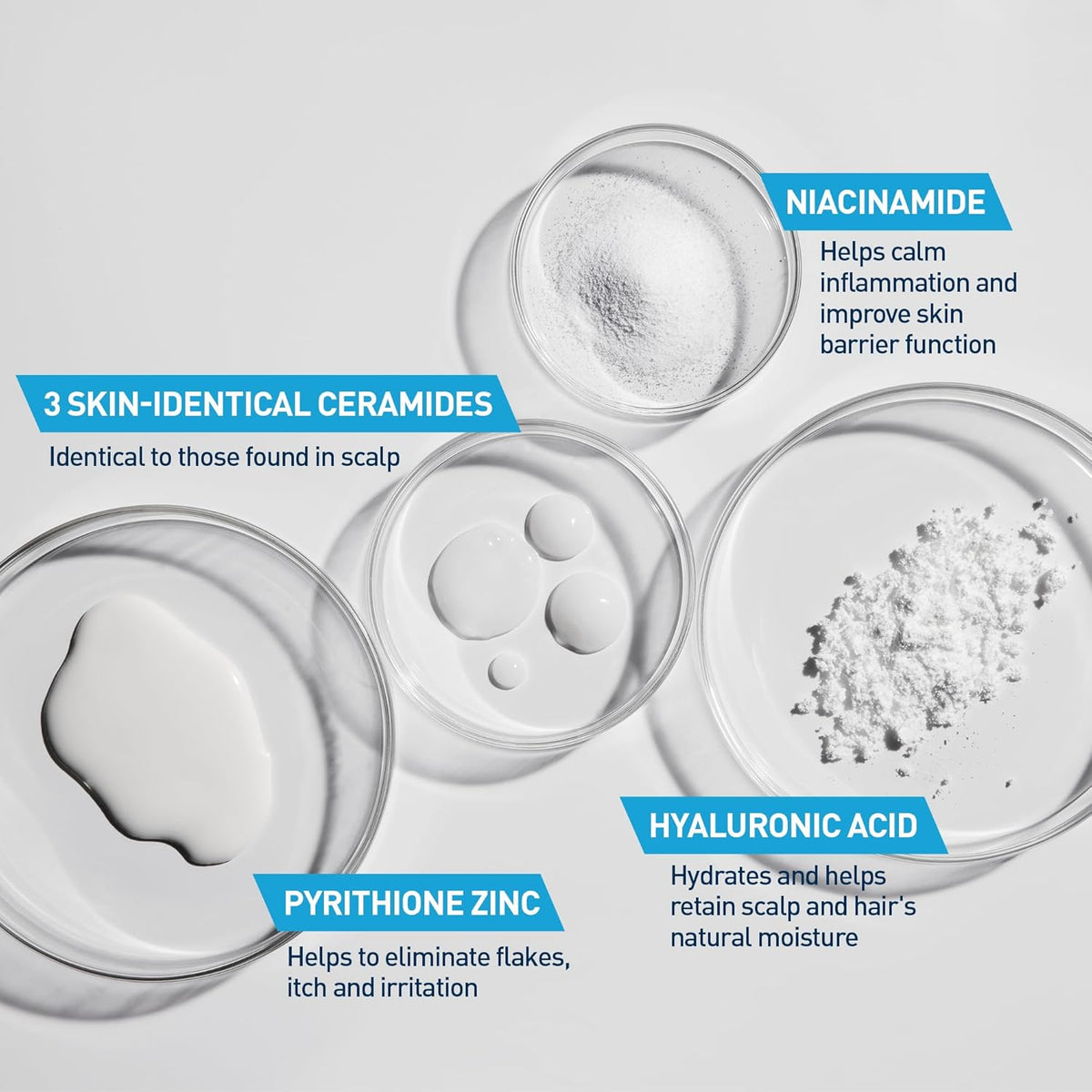 CeraVe Hydrating Anti Dandruff Shampoo and Conditioner Set. Pyrithione Zinc Dandruff Treatment With Ceramides. Hyaluronic Acid & Niacinamide. Helps Elimanate Flakes & Reduce Itchy Scalp