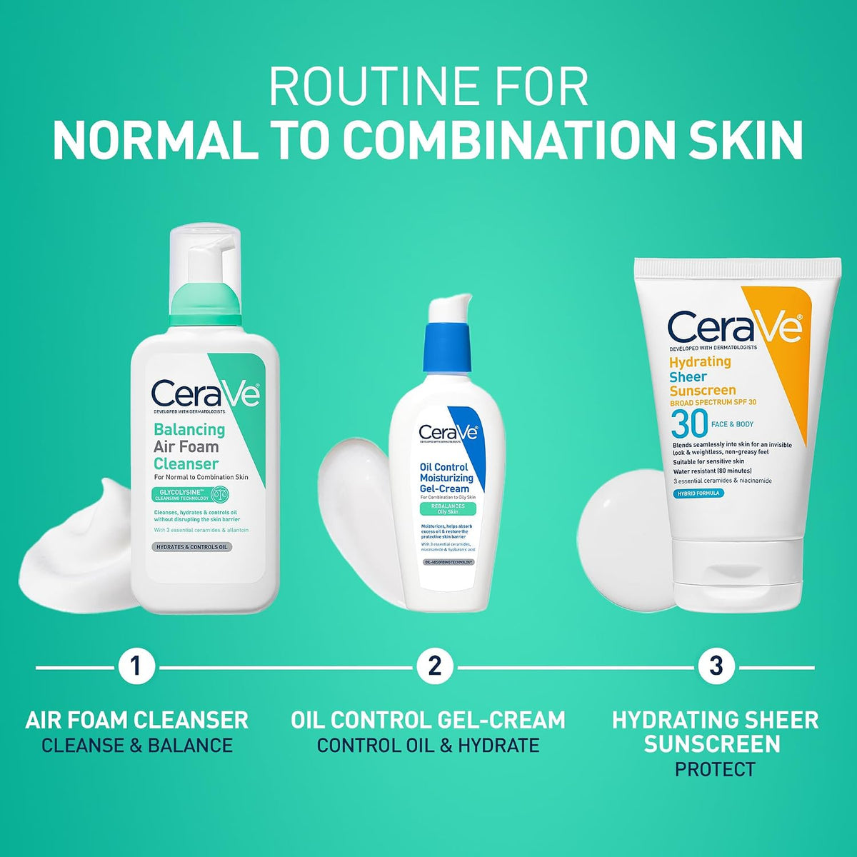 CeraVe Balancing Air Foam Face Wash.Foaming Facial Cleanser Combination Skin.8HR Oil Control.24HR Hydration.Fragrance-Free & Non-Comedogenic.With Glycolysine™ & 3 Essential Ceramides.8oz.(Pack of 2)